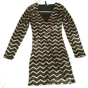 Chevron gold & black sequin long sleeve dress